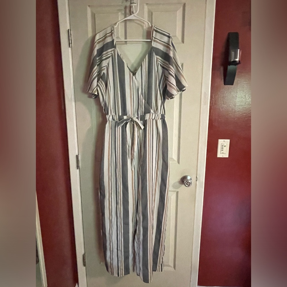 Neutral Stripe Jumpsuit 2X